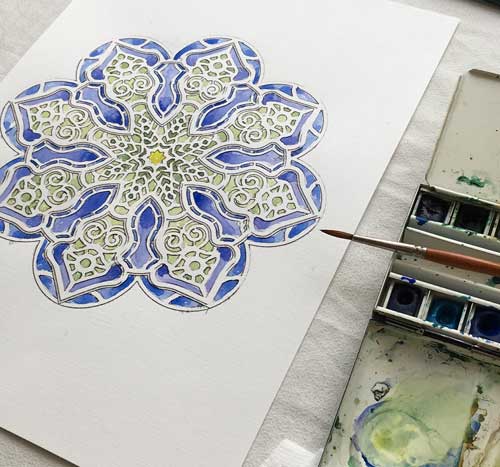 mandala da colorare difficile acquarello