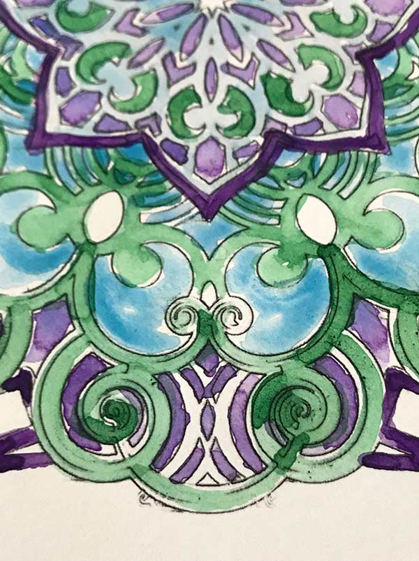 mandala colorato ad acquarello blu e verde